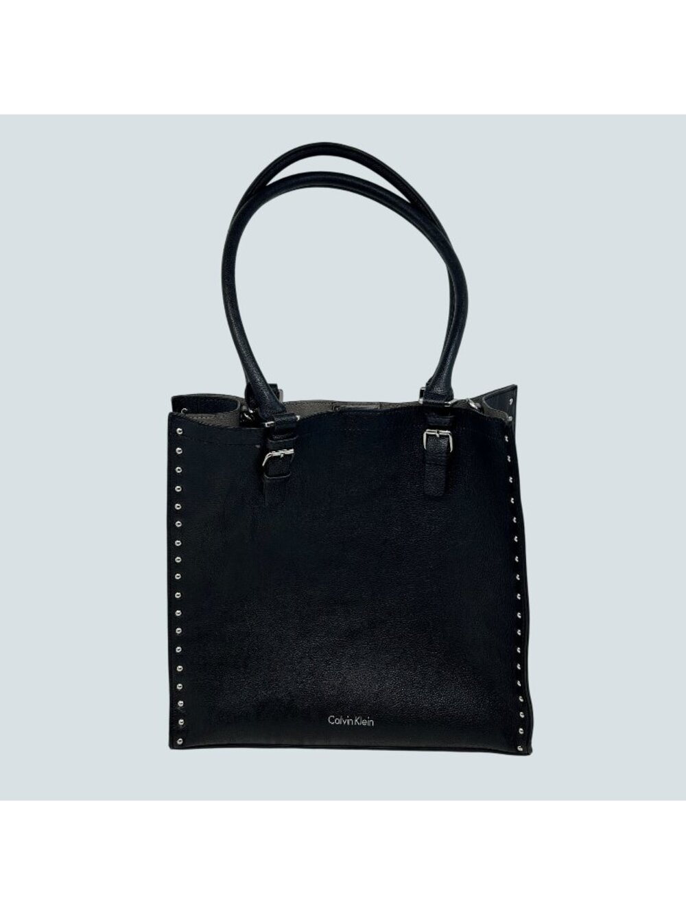 Calvin Klein Black Studded Leather Tote Bag With Dual Handles & Silver Hardware